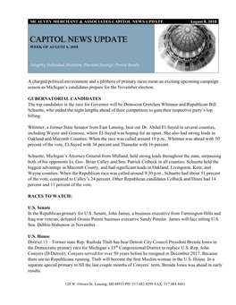 CAPITOL NEWS UPDATE August 8, 2018