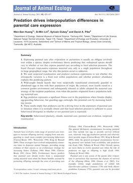 Predation Drives Interpopulation Differences in Parental Care Expression