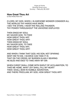 How Great Thou Art by Stuart Wesley Keene Hine