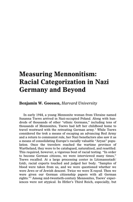 Measuring Mennonitism: Racial Categorization in Nazi Germany