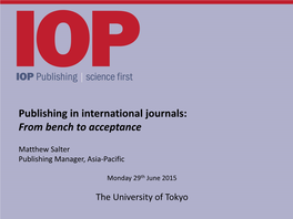 Publishing in International Journals: from Bench to Acceptance