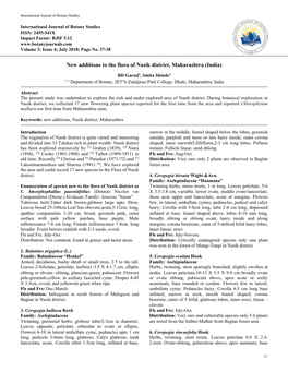 New Additions to the Flora of Nasik District, Maharashtra (India)