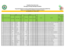 Romblon State University Barangay Liwanag, Odiongan, Romblon Expanded Students' Grants-In-Aid Program for Poverty Alleviation (E