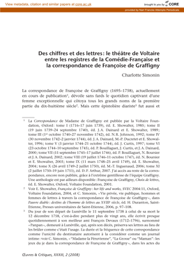 Le Théâtre De Voltaire Entre Les Registres De La Comédie-Française Et La Correspondance De Françoise De Graffigny