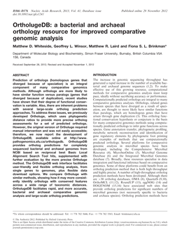 Ortholugedb: a Bacterial and Archaeal Orthology Resource for Improved Comparative Genomic Analysis Matthew D