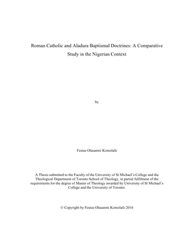 Roman Catholic and Aladura Baptismal Doctrines: a Comparative Study in the Nigerian Context