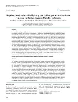 Reptiles En Corredores Biológicos Y Mortalidad Por Atropellamiento