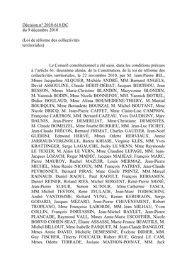 Décision N° 2010-618 DC Du 9 Décembre 2010