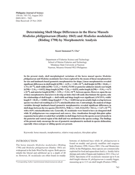 Determining Shell Shape Differences in the Horse Mussels Modiolus Philippinarum (Hanley 1843) and Modiolus Modulaides (Röding 1798) by Morphometric Analysis