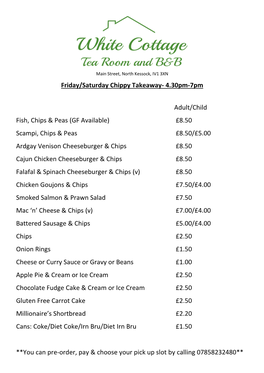 Friday/Saturday Chippy Takeaway- 4.30Pm-7Pm