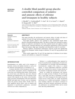 A Double Blind Parallel Group Placebo Controlled Comparison of Sedative and Amnesic Effects of Etifoxine and Lorazepam in Health