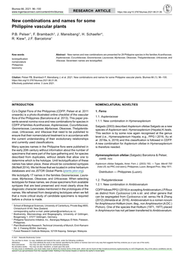 New Combinations and Names for Some Philippine Vascular Plants