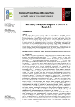 Host Use by Four Sympatric Species of Cuckoos in Bangladesh