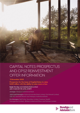 Bendigo and Adelaide Bank Capital Notes Replacement Prospectus