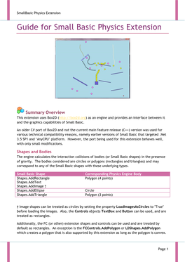 Guide for Small Basic Physics Extension