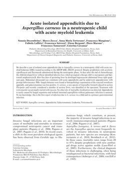 Acute Isolated Appendicitis Due to Aspergillus Carneus in a Neutropenic Child with Acute Myeloid Leukemia