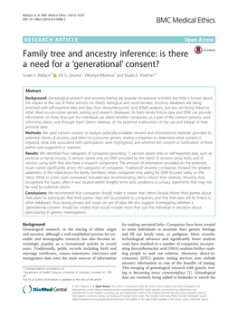 Family Tree and Ancestry Inference: Is There a Need for a ‘Generational’ Consent? Susan E