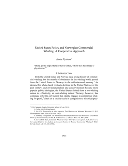 United States Policy and Norwegian Commercial Whaling: a Cooperative Approach