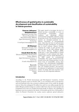 Effectiveness of Spatial Justice in Sustainable Development and Classification of Sustainability in Tehran Province