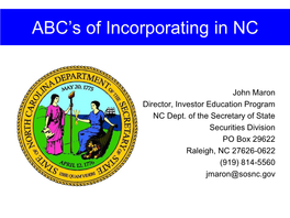 ABC's of Incorporating in NC