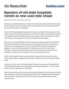 Specters of Old State Hospitals Vanish As New Uses Take Shape