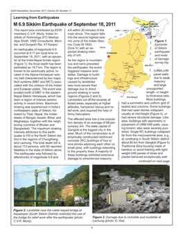 M 6.9 Sikkim Earthquake of September 18, 2011 This Report Was Contributed by EERI 4.6 Within 30 Minutes of the Members C.V.R