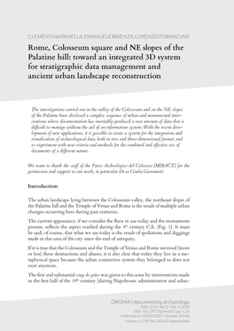 Rome, Colosseum Square and NE Slopes of the Palatine Hill: Toward an Integrated 3D System for Stratigraphic Data Management and Ancient Urban Landscape Reconstruction