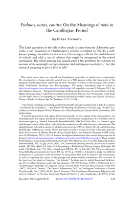 Psalmos, Notas, Cantus: on the Meanings of Nota in the Carolingian Period