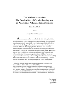 The Continuities of Convict-Leasing and an Analysis of Arkansas Prison Systems