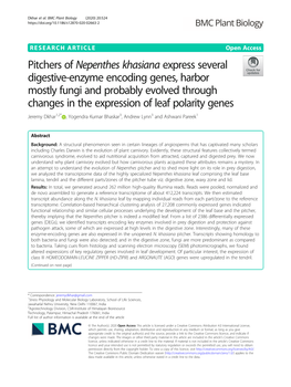 Pitchers of Nepenthes Khasiana Express Several Digestive-Enzyme