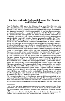 Die Österreichische Außenpolitik Unter Karl Renner Und Michael Mayr