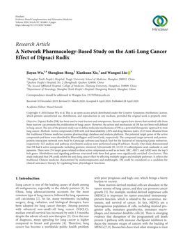 Research Article a Network Pharmacology-Based Study on the Anti-Lung Cancer Effect of Dipsaci Radix