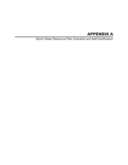 APPENDIX a Storm Water Resource Plan Checklist and Self-Certification