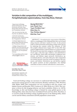 Variation in Diet Composition of the Mudskipper, Periophthalmodon Septemradiatus, from Hau River, Vietnam