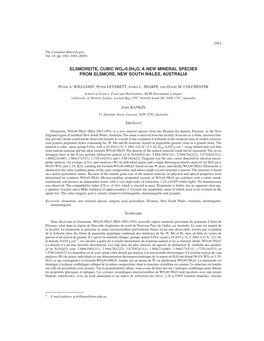 Elsmoreite, Cubic Wo3•0.5H2o, a New Mineral Species from Elsmore, New South Wales, Australia