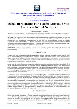 Duration Modeling for Telugu Language with Recurrent Neural Network