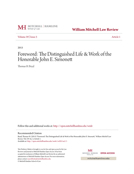 The Distinguished Life & Work of the Honorable John E. Simonett