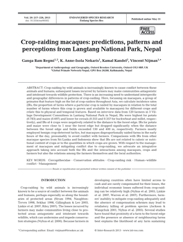 Crop-Raiding Macaques: Predictions, Patterns and Perceptions from Langtang National Park, Nepal