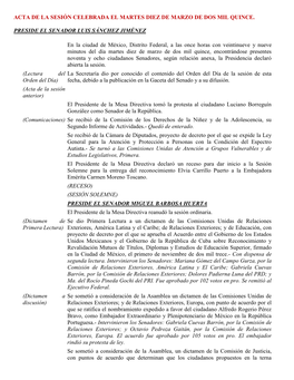 Acta De La Sesión Celebrada El Martes Diez De Marzo De Dos Mil Quince