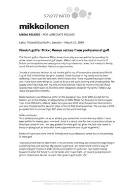 Finnish Golfer Mikko Ilonen Retires from Professional Golf