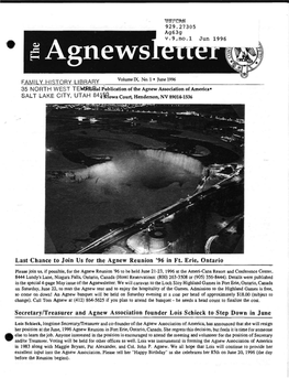 WS/Cftn 929.27305 Ag63g V.9,No.L Jun 1996 35 NORTH WEST TEMS&Bal Publication of the Agnew Association of America* SALT LAKE