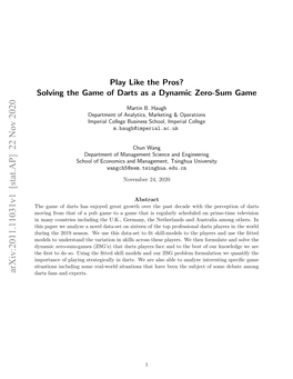 Play Like the Pros? Solving the Game of Darts As a Dynamic Zero-Sum Game