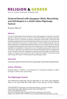 Outward Bound with Ayyappan: Work, Masculinity, and Self-Respect in a South Indian Pilgrimage Festival