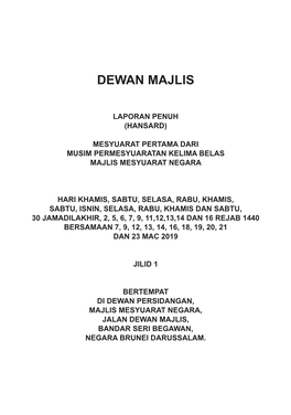 Laporan Penuh Majlis Mesyuarat Negara 2019 (Jilid 1)