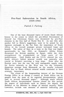 Pro-Nazi Subversion in South Africa, 1939-1941