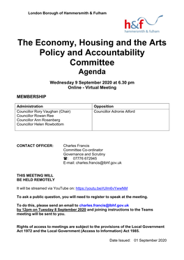 (Public Pack)Agenda Document for the Economy, Housing and the Arts