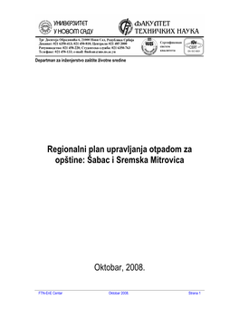 Regionalni Plan Upravljanja Otpadom Za Opštine: Šabac I Sremska Mitrovica