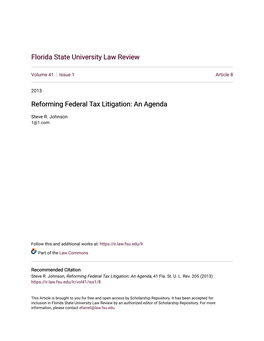 Reforming Federal Tax Litigation: an Agenda