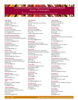 Roster of Attendees *Denotes Member of the Guardians of Cultural & Lifeways Group