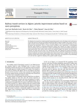 Railway Transit Services in Algiers: Priority Improvement Actions Based on Users Perceptions